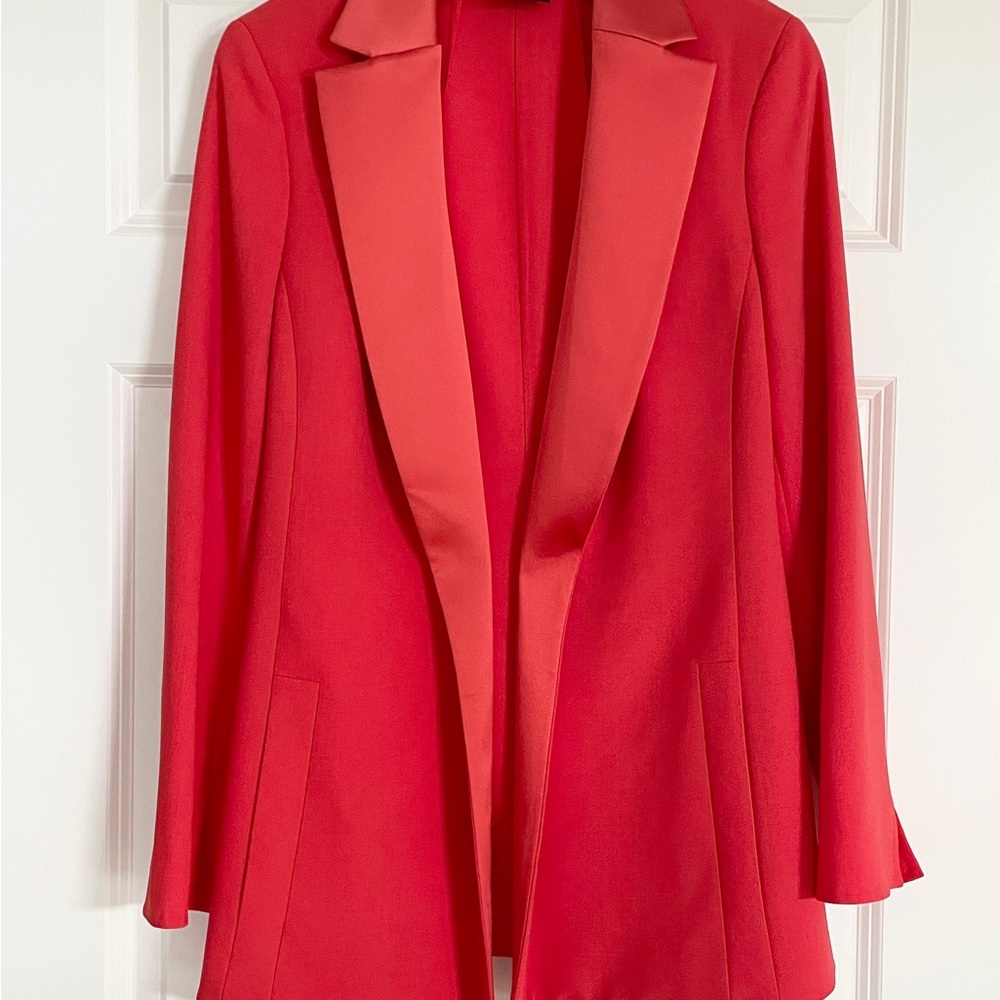 Akris Coral Red Women's Blazer - lightweight with satin/silk collar